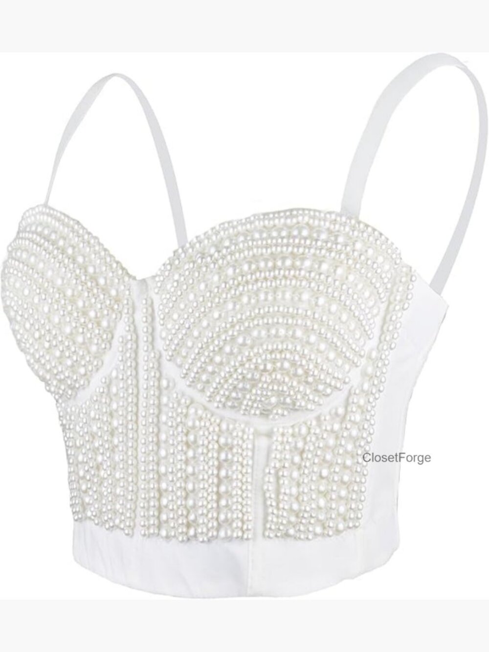 Pearls Beaded Bustier Crop Top Club Party Sexy Corset Top White